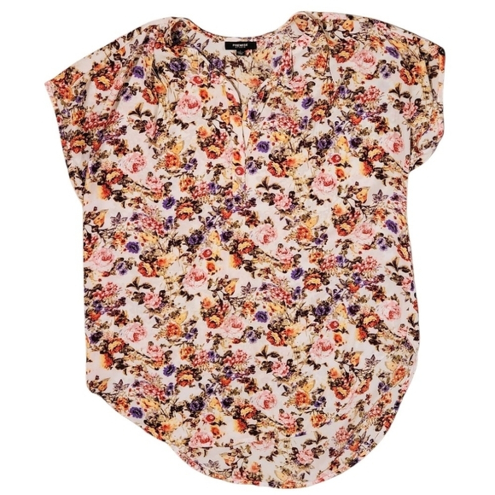 Premise Studio Floral V-Neck HI-Low Tunic‎ Blouse - Large